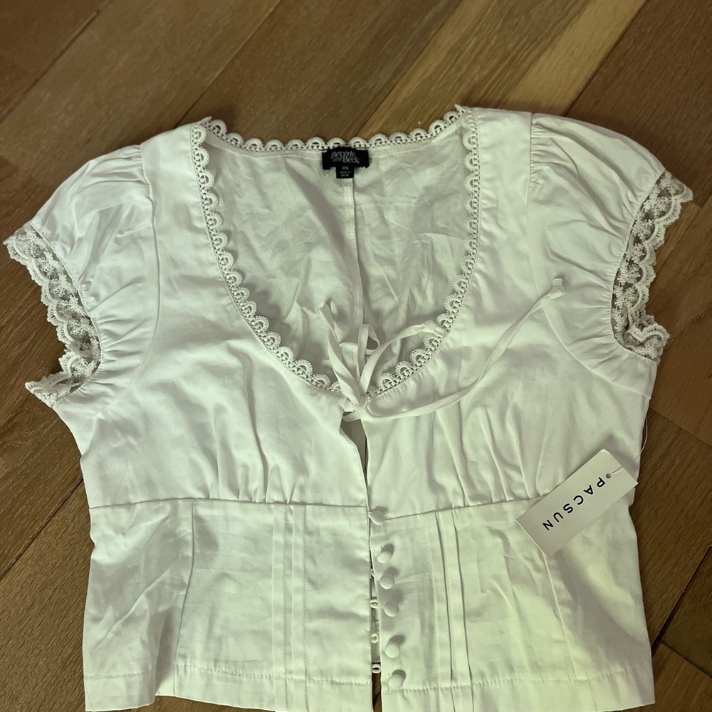 PacSun White Puff Sleeve Ruffled Crop Blouse
